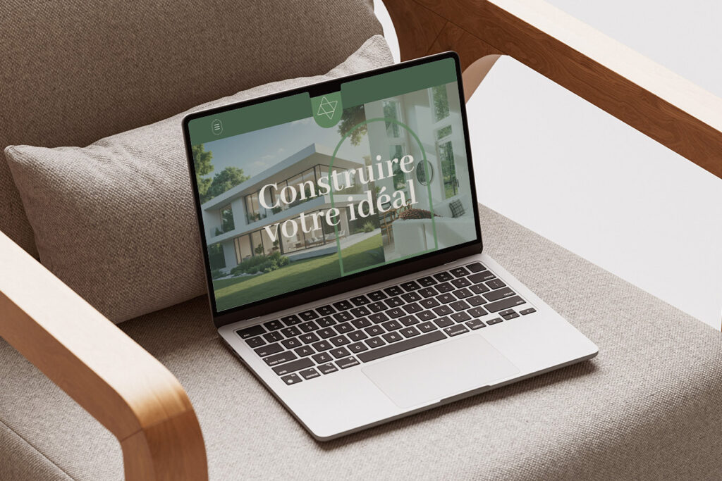 Mise en avant Mockup Macbook posé sur un fauteuil